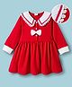 Mark & Mia Cotton Knit Full Sleeves Party Dress with Bow Applique - Red