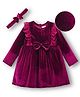 Mark & Mia Woven Full Sleeves Solid Party Dress With Bow Applique & Headband - Maroon