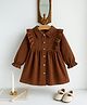 Mark & Mia Woven Full Sleeves Front Open Frock with Collar & Lace Detailing - Brown