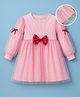 Mark & Mia Cotton Woven Full Sleeves Party Dress With Bow Applique - Light Pink