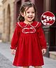 Mark & Mia Woven Full Sleeves Frock with Peter Pan Collar & Lace Detailing - Red