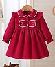 Mark & Mia Woven Full Sleeves Frock with Peter Pan Collar & Lace Detailing - Red