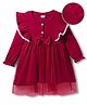 Mark & Mia Woven Full Sleeves Frock with Bow Applique & Frill Detailing - Maroon