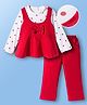 Mark & Mia Knit Full Sleeves Winter Wear Top & Pant Set With Polka Dots & Bow Detailing - Red