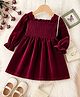 Mark & Mia Woven Full Peasant Sleeves Solid Frock with Smocked Detailing - Maroon