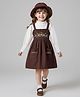 Mark & Mia Woven Full Sleeves Inner Tee with Frock with Floral Embroidery - White & Brown