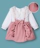 Mark & Mia Woven Full Sleeves Frock With Bow Detailing - Pink & White
