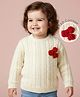 Babyoye Cotton Lurex Knit Full Sleeves Pullovers Sweater with Cable Knit Design & Crochet Flower - White