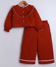 Aww Hunnie Cotton Woven Full Peasant Sleeves Frill Detailed Top & Pant Set - Rust