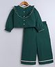 Aww Hunnie Cotton Woven Full Peasant Sleeves Frill Detailed Top & Pant Set - Green