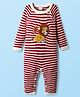 Babyhug Sweater Knit Full Raglan Sleeves Winter Wear Striped Romper With Lion Embroidery - Red