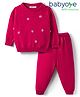 Babyoye Cotton Knit Full Sleeves Pullover Sweater Set With Floral Embroidery - Dark Pink