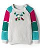 Babyoye Cotton Knit Full Raglan Sleeves Pullover Sweater With Floral Embroidery & Applique - Multicolor