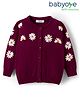 Babyoye Cotton Knit Full Sleeves Front Open Sweater With Floral Embroidery - Wine