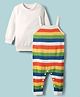 Babyhug Sweater Knit Winter Wear Striped Dungaree Styled Romper & Full Sleeves Inner Tee - Multicolor