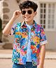 OLLINGTON ST. Sinker Knit Full Sleeves Jungle Theme Print Shirt with T-Shirt - Blue