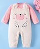 Mark & Mia Full Sleeves Winter Wear Romper With Animal Embroidery & Applique - Pink & White