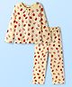 Pine Kids Cotton Knit Full Sleeves Co-ords Night Suit with Strawberry Print - Yellow