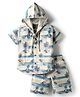Dapper Dudes Half Sleeves Beach Theme Printed Hooded Shirt & Coordinating Shorts Set - Blue