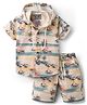 Dapper Dudes Half Sleeves Beach Theme Printed Hooded Shirt & Coordinating Shorts Set - Yellow