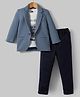 Dapper Dudes Full Sleeves Solid Blazer With Typography Printed Tee & Pant Set - Blue