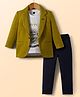 Dapper Dudes Street Sports Text Printed Tee & Trousers With Full Sleeves Blazer Set - Olive