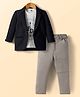 Dapper Dudes Full Sleeves Textured Blazer With Typography Printed Tee & Pant Set - Black