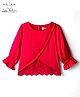 Arias Woven Three Fourth Sleeves Petal Cut Top with Embroidered Lace Detailing at Hem - Red