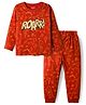 Babyhug Cotton Knit Full Sleeves Co-ords Night Suit with Dino Print - Red