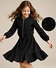 Arias Knit Structured Fabric Full Sleeves Jacket & Skirt Set Rhinestone Detailing - Black