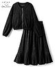 Arias Knit Structured Fabric Full Sleeves Jacket & Skirt Set Rhinestone Detailing - Black