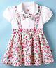 Dew Drops Cotton Knit Half Sleeves Floral Printed Frock With Inner Tee - Yellow