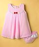 Dew Drops Cotton Knit Sleeveless Checks Frock With Bloomer and Lace Detailing - Pink