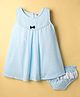 Dew Drops Cotton Knit Sleeveless Checks Frock With Bloomer and Lace Detailing - Light Blue