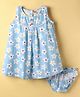 Dew Drops Cotton Knit Sleeveless Frock & Bloomer with Floral Print - Blue & White