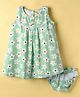 Dew Drops Cotton Knit Sleeveless Frock & Bloomer with Floral Print - Light Green & White