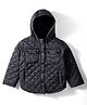 Babyhug Woven Full Sleeves Solid Hooded Quilted Jacket - Black