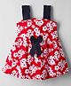 Dew Drops Cotton Knit Sleeveless Floral Printed Frock With Bow Applique - Red