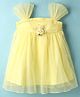 Dew Drops Cotton Knit Sleeveless Frock with Floral Applique - Yellow