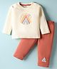 Tango Interlock Knit Full Raglan Sleeves T-Shirt & Lounge Pant Set With Rainbow Print - Cream