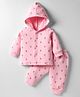 Tango Knit Full Sleeves Front Open Hooded Co-Ord Winter Night Suit With Bear Print - Pink