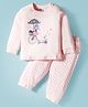 Tango Interlock Knit Full Sleeves Night Suit With Heart Print - Pink