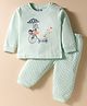 Tango Interlock Knit Full Sleeves Night Suit With Heart Print - Sea Green