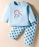 Tango Interlock Knit Full Sleeves Night Suit With Doll & Floral Print - Aqua