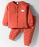 Tango Fleece Knit Full Sleeves Front Open Winter Night Suit With Animal Print - Rust Orange