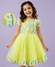 Pine Kids Woven Half Sleeves Party Dress With Floral Applique & Sequin Detailing - Yellow