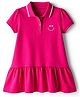 Kookie Kids Terry Knit Half Sleeves Solid Collared Flared Frock with Smiley Print - Dark Pink