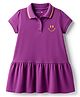 Kookie Kids Terry Knit Half Sleeves Solid Collared Flared Frock with Smiley Print - Purple