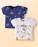 Doodle Poodle 100% Cotton Knit Half Sleeves T-Shirt with Bunny & Floral Print Pack of 2 - Navy Blue & White