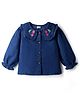 Babyhug  Denim Woven Full Sleeves Washed Peter Pan Collar Top with Embroidery - Navy Blue